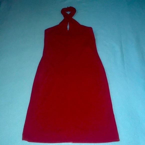 LAUNDRY by Shelli Segal Red halter midi dress 3 button collar size 4 - Picture 1 of 10